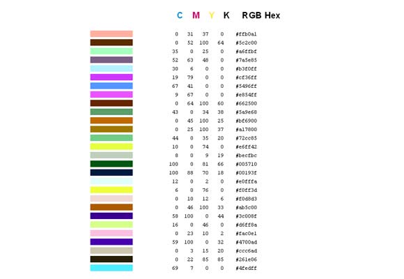 Photoshop Color Chart