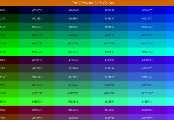 216 Web Safe Color Chart