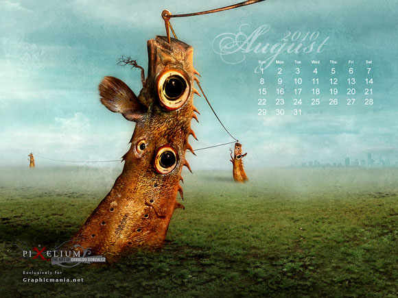 July Calendar & Wallpaper by Surreal Artist Osvaldo Gonzalez