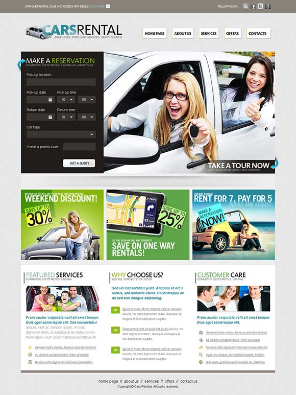 Cars Rental PSD Website Template