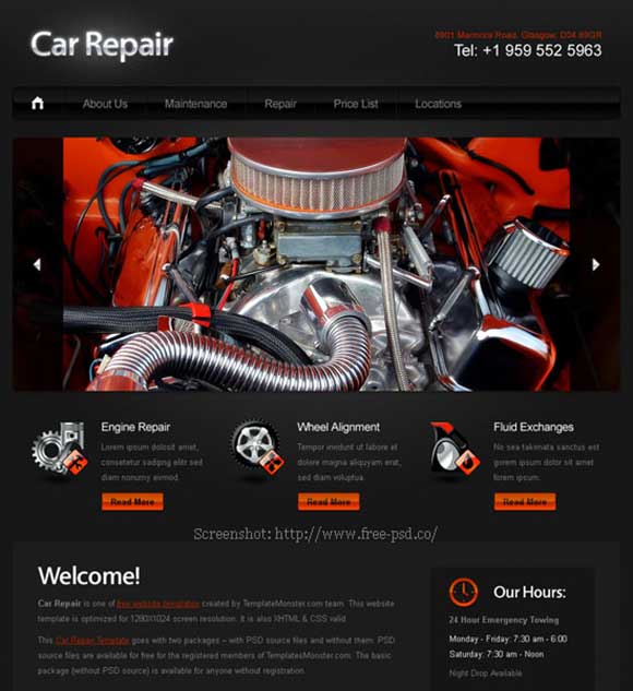 Car Repair Free PSD Website Template